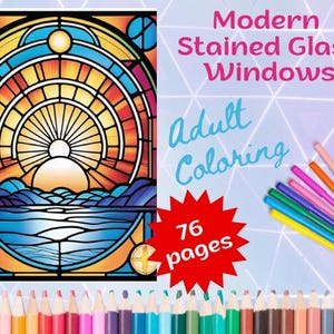 Adult Coloring BookModern Stained Glass, Calming Relaxation,  Digital instant download