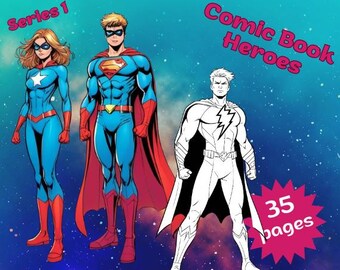 Superheroes Adult Teens 35 Coloring pages, Instant downloads: Unleash Creativity, 11x8.5