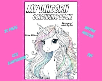 Unicorn Coloring Book: 20 Unique Illustrations with Writing Practice (Digital Download)