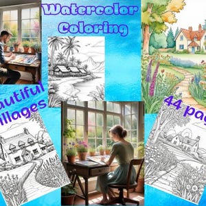 Adult Coloring Book, Calming relaxation, Mindfulness ,water colouring, pencil, Beautiful Villages of the world Digital instant download