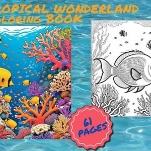 Adult Coloring Book Tropical Wonderland, Calming Relaxation,  Digital instant download