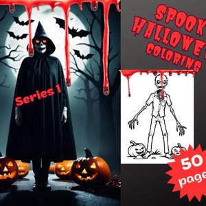 Halloween Spooky Coloring Digital, 50 pages,  instant download, 300dpi