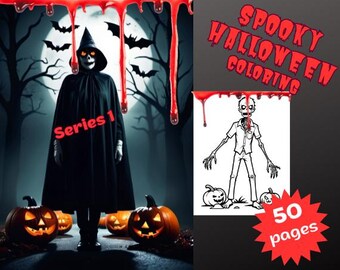 Halloween Spooky Coloring Digital, 50 pages,  instant download, 300dpi