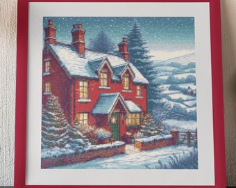 A Countryside Christmas! Festive Christmas Cross Stitch Pattern PDF files Symbols/Colours/Mixed with Full Thread List New Farm House Design!