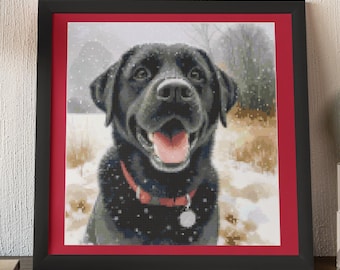 Labrador noir dans la neige - Incroyable Labrador modèle de point de croix Fichiers PDF Symboles/Couleurs/Mélangé avec la liste complète des fils Retriever Chiens