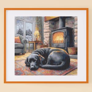 Piesku, na zewnątrz jest zimno! Piękny wzór krzyżykowy labradora Pliki PDF Symbole/kolory/mieszane z pełną listą nici Labradory Psy Kominek!