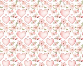 Tissu 100 % coton coeurs Saint-Valentin NOUVEAU Design inspiré d'un jour romantique Mètres/Long/Long/Quilters Quilting Patchwork Couds Couture Amour rose