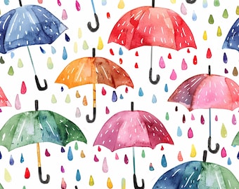 ¡Paraguas de caja de pinturas! Tela 100 % algodón: NUEVO diseño. Metros/Gruesos/Largos/Cuartos. Acolchado. Patchwork. Manualidades. Color. Gotas de lluvia. Material para días lluviosos.