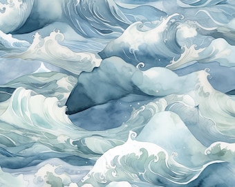 ¡Mares tempestuosos! Tela 100 % algodón. NUEVO diseño de olas oceánicas: metros, anchos, largos y cuartos. Acolchado, patchwork, manualidades, costura, náutica, navegación, playa.