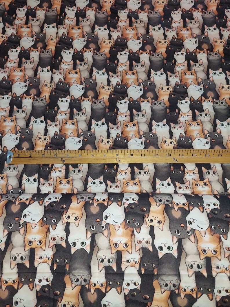 Fat Cat Ruler Patterns Cheeky Cats! 100% Cotton Fabric NEW Cat Kitten Funny Design Metres/fat ...