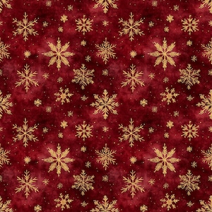 Gold Snowflakes on Red 100% Cotton Fabric NEW Festive Design Metres/Fat/Long/Quarters - Quilting Patchwork Crafting Sewing Craft Christmas!