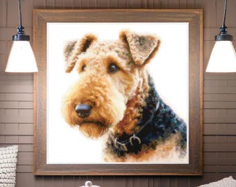 Airedale Terrier - Incroyable motif de point de croix pour chiens Airedale Fichiers PDF Symboles/Couleurs/Mélangé avec la liste complète des fils de discussion Portrait de race de chiens !