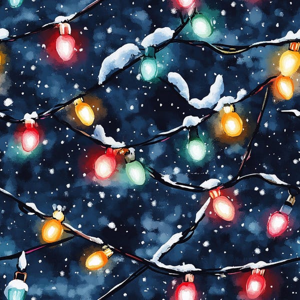 Snowy Christmas Lights 100% Cotton Fabric NEW Festive Design Metres/Fat/Long/Quarters - Quilting Patchwork Crafting Sewing Stitching Design!