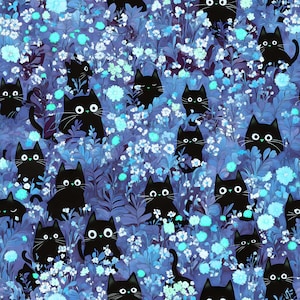 Zwarte katten op blauwe 100% katoenen stof NIEUW Cat Kitten Grappig ontwerp Meters/vet/lang/kwarten Quilten Patchwork Knutselen Naaien Pet Kitty Fun!