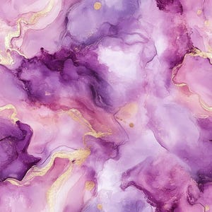 May include: Abstract watercolor design in shades of purple, pink, and white, with gold accents. The fluid, marbled effect creates a luxurious and artistic aesthetic. The design features a blend of soft and deep hues.