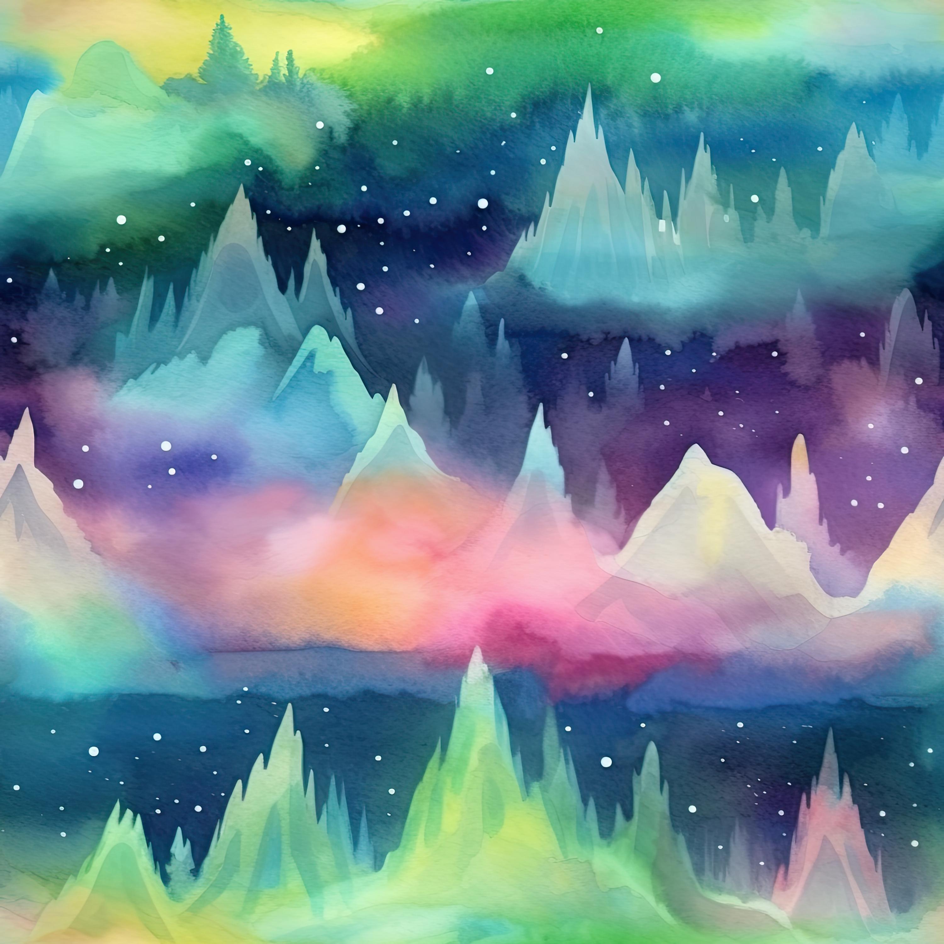 Aurora Borealis Pink & Green: 100% Cotton Fabric NEW Northern Light ...