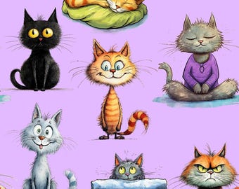 Crazy Cats 100 % coton NOUVEAU chat chaton design amusant mètres/gras/long/quarts matelassé patchwork artisanat couture animal de compagnie dessin animé minou mignon