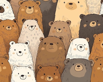 ¡La pandilla de los osos! Tela 100 % algodón, NUEVO diseño de animales, adorable, para metros, anchos, largos y cuartos, para acolchado, patchwork, manualidades, costura, divertidos osos pardos.