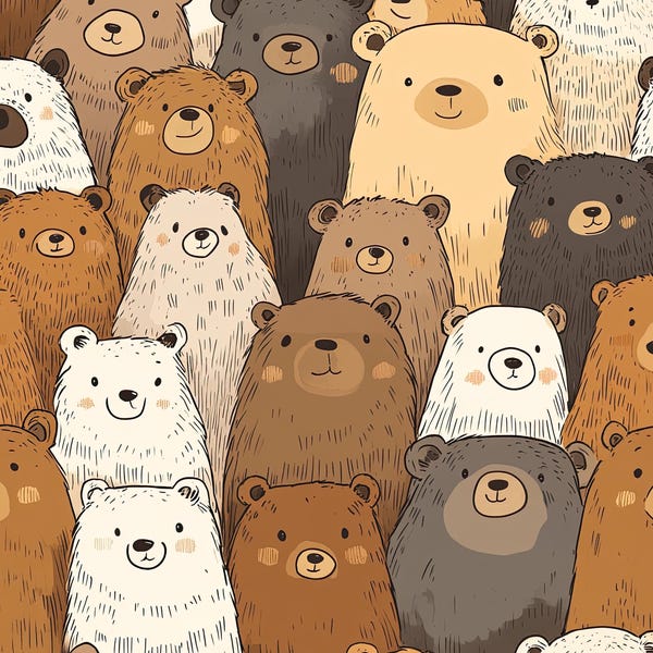 The Bear Bunch! 100% Cotton Fabric NEW Animal Cute Design Metres/Fat/Long/Quarters QuiltPatchwork Crafting Sewing Funny Brown Grizzly Bears