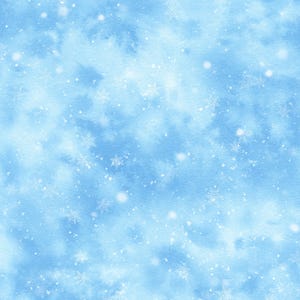 Può includere: Uno sfondo in stile acquerello nei toni del blu chiaro, con un effetto morbido e nuvoloso. Fiocchi di neve e punti bianchi sono sparsi sulla superficie, creando un tema invernale o festivo. Il design ha un aspetto strutturato, che suggerisce tessuto o carta.