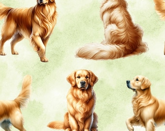 ¡Golden Retrievers sobre verde! ¡Tela 100 % algodón! NUEVO Diseño de cachorros y perros. Metros/Gruesos/Largos/Cuartos. Acolchado, patchwork, manualidades, costura, mascotas.