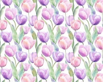 Tulipes à l'aquarelle ! 100% coton tissu nouveau design floral jardin de fleurs mètres/gras/long/quarts matelassage patchwork artisanat couture robe printemps