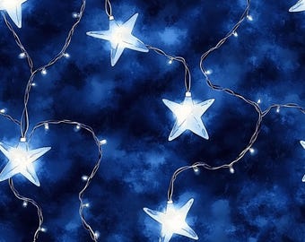 Christmas Stars 100% Cotton Fabric NEW Festive Design Metres/Fat/Long/Quarters - Quilting Patchwork Crafting Sewing Stitching Fairy Lights!
