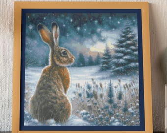 Lièvre hivernal - Incroyable et mignon motif de Noël festif au point de croix Fichiers PDF Symboles/Couleurs/Mélangé avec la liste complète des fils EXCLUSIF !
