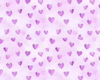 ¡Lilas de amor! Tela 100 % algodón, nueva tela floral para jardín. Metros, anchos, largos y cuartos. Acolchado, patchwork, manualidades, costura, amor, corazones, diversión.