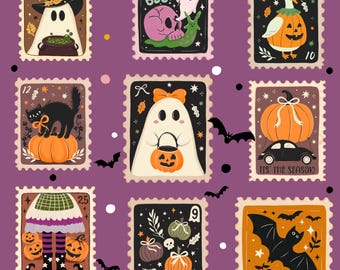Timbres d'Halloween effrayants ! Tissu 100 % coton NEUF Conception All Hallows mètres/gras/long/quarts - Quilting Patchwork artisanat couture effrayant mignon
