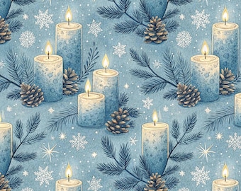 Velas navideñas. Tela 100 % algodón, nuevo diseño festivo. Metros, metros, largos y cuartos. Acolchado, patchwork, manualidades, costura, diseño de piña azul.