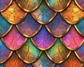 Rainbow Dragon Scales! 100% Cotton Fabric NEW Unique Design: Metres/Fat/Long/Quarters -Quilting Patchwork Crafting Sewing Mythical Medieval