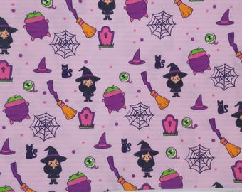 Pink Witches 100% Cotton Fabric NEW Halloween Design Metres/Fat/Long/Quarters: Quilting Patchwork Crafting Sewing Haunted Spells Spooks Fun!