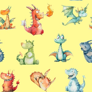 ¡Dragones peculiares! Tela 100 % algodón. NUEVO. Diseño divertido para niños. Metros, yardas, largos y cuartos. Acolchado, patchwork, manualidades, costura, fantasía. ¡Divertido para niños!
