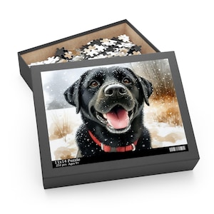 NEW Black Labrador in the Snow Puzzle Winter Doggie Dogs Breed Retriever Fun Jigsaw Adult Older Kid size 120 252 500 piece gift box Present