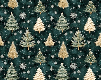 Christmas Trees Christmas 100% Cotton Fabric NEW Festive Design Metres/Fat/Long/Quarters - Quilting Patchwork Crafting Sewing Festive Design
