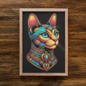 Pharoah Cat - Regal Feline Egypt Beautifully Colourful Cross Stitch pattern PDF files Symbols/Colours/Mixed with full thread list EXCLUSIVE!