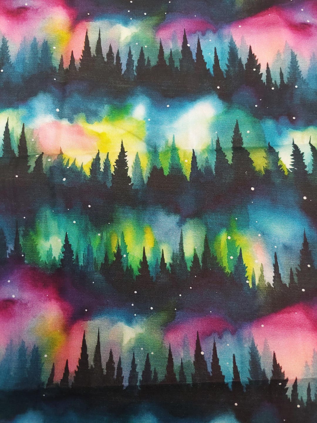 Aurora Borealis Trees 100% Cotton Fabric NEW Northern Light Metres/fat ...