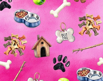 ピンクのPaws & Play！100%コットン生地 新登場 動物柄 キュートなデザイン メートル/太/長/1/4インチ キルティング パッチワーク クラフト 裁縫 犬 ペット