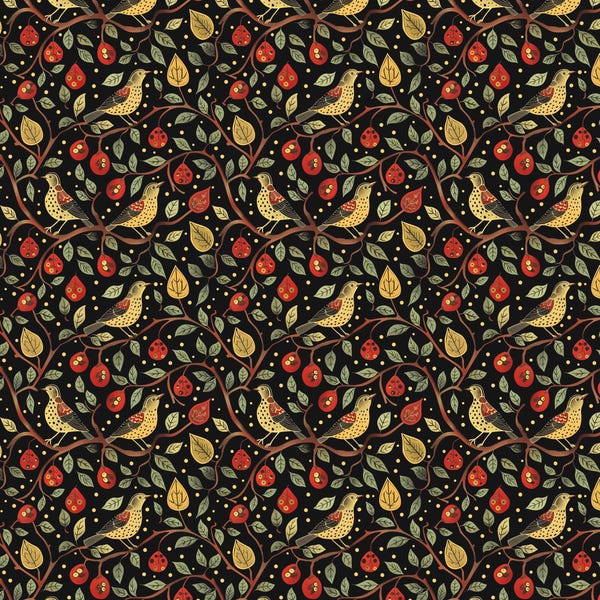 Festive Partridges! Christmas 100% Cotton Fabric NEW Festive Design Metres/Fat/Long/Quarters Quilt Patchwork Craft Stitch Winter Twelve Days