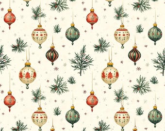 Weihnachtskugeln auf Creme! 100% Baumwolle NEUES festliches Design Meterware - Quilting Patchwork Basteln Nähen Stitching!