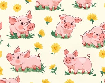 Maialini rosa! Tessuto 100% cotone NUOVO Design carino con animali Metri/Largo/Lungo/Quarti Quilting Patchwork Artigianato Cucito Divertimento Maialini Maialini Fattoria