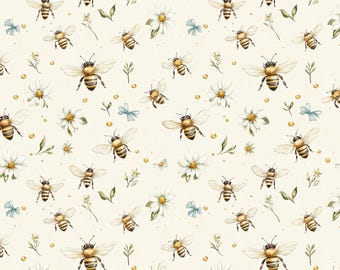 ¡Flores silvestres y abejas! Tela 100% algodón NUEVA Primavera Verano Material Metros/Fat/Long/Cuartos Quilt Patchwork Manualidades Costura Vestido Honey Bumble