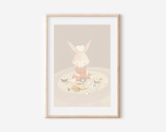 Personalised Adorable Bunny Chef: Playful Cooking Wall Decor for Children's Room