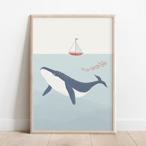 Ozean Dekor für Kinderzimmer, Whimisical Ocean, Nautische Thema Kinderwandkunst, Segelboot Illustration