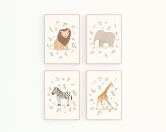 Safari Nursery Children's room Wall Art Print - Set of 4