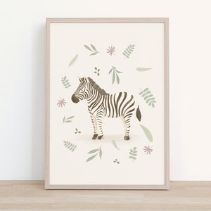 Zebra-Safari-Kinderzimmer-Wand-Kunst | Niedliche Animal Prints für Kinder | Dschungel Dekor für Kinderzimmer