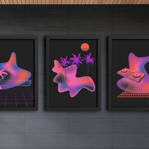 Neon Dreamscape Retro Printable Wall Art | Cute Abstract Wall Art, Instant download wall decor
