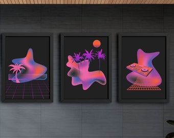 Neon Dreamscape Retro Printable Wall Art | Cute Abstract Wall Art, Instant download wall decor
