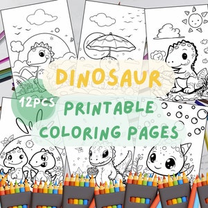Cute Dinosaur Printable Coloring Pages | Cute and Relaxing Coloring Journey, Instant Download Printable Coloring Pages